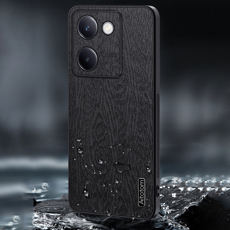 For vivo Y100i 5G Cell Phone Case Wood Grain PU+PC+TPU Protective Cover - Black For vivo Y100i 5G Cell Phone Case Wood Grain PU+PC+TPU Protective Cover - Black